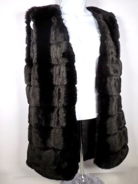 Lovposh Black Soft Faux Mink Fur M Vest Vegan Open Front Hook Eye Winter